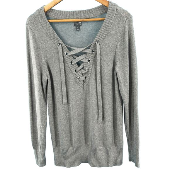 New‎ York & Co Soho Jeans Women's Long Sleeve Sweater Silver Gray Tie Up Size M - Picture 1 of 11